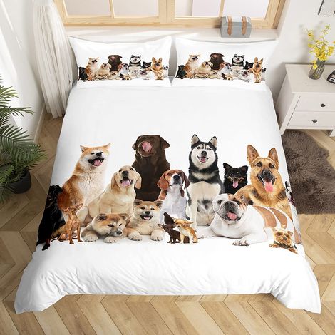 Parure de lit pour enfant avec motif chien,En microfibre,Pour garçons et filles,Animaux domestiques,1 housse de couette 135x200 cm et 1 taie d'oreiller de 80x80 cm (1/5)
