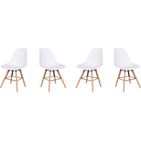 Hobag – Lot de 4 chaises scandinaves blanches – Structure en hêtre – Assise en polypropylène – Dimensions L53 x W46 x H80 cm – Hauteur d'assise 46 cm