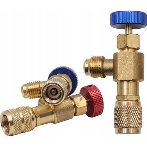 Válvula Rosfix para llenado de sistemas de refrigeración para refrigerante R32, parte inferior R410, lado R410 azul