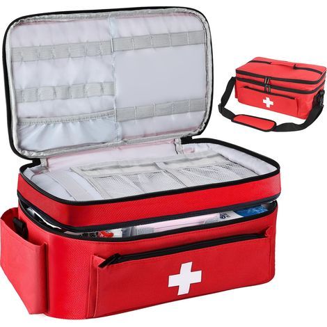 Sac de Premiers Secours Vide, Grand Sac d'urgence pour Infirmière de Médicaments de Soins à Domicile Médical de Pharmacie Portable et Épaule (Rouge) (1/5)