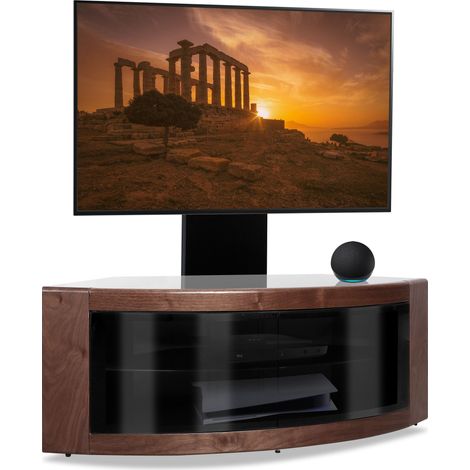 Homeology PANGEA Black/Walnut Beam-Thru Curved True-Corner 32"-50" TV Cabinet with Mounting Arm (1/5)