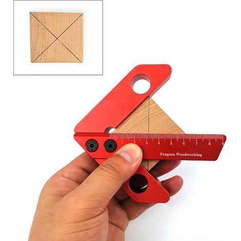 Zentrierwinkelmesser, Messwerkzeug für Holzbearbeitung, Zentrierlehre, 45/90-Grad-Winkellehre, Schreinerlineal (1/5)