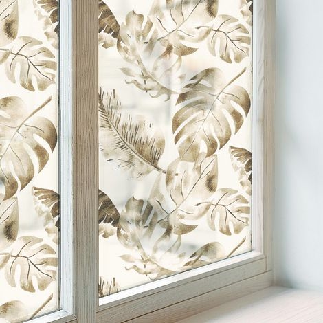 Fensterfolie 100x146 cm Dekorativ Selbstklebend Blickdicht PVC Folie für Schlafzimmer Milchglas Sichtschutz Fenster UV-Schutz Tropische Pflanzen