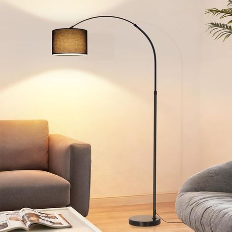 ZMH Luminaire Arche Salon Appareil au Pied Cache Ampoule Tissu Ø30 cm Hauteur 181CM Base Marbre Ø26 cm Support E27 puissance 40W IP20 Armature Métallique Espace Lecture Teinte Sombre Sans Source Lumin (1/5)