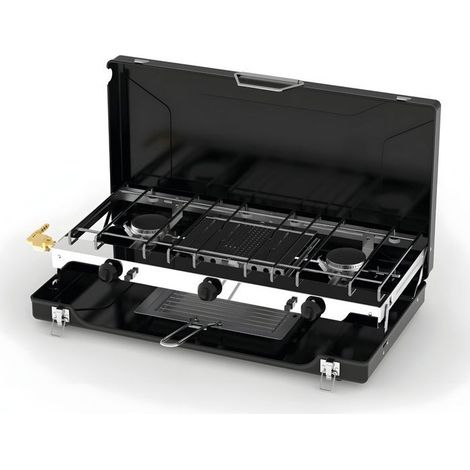 INCASA Cocina de gas de 2 quemadores con parrilla/toaster 4500 W 30 mbar acero esmaltado negro