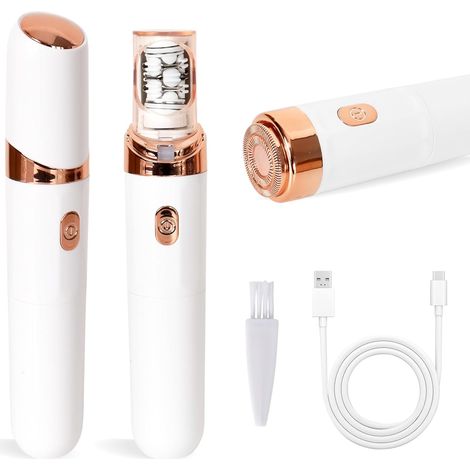 Épilateur pour Femme,2 en 1,Épilateur Facial Rechargeable pour Femme,2 Têtes de Rechange,Rasoir Électrique Sans Fil, avec Lumière LED,pour L'épilation Des Racines Du Visage Et Des Bras (Blanc) (1/5)