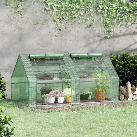 Serre de jardin avec 2 bâches en PE et 4 fenêtres à enroulement, idéale pour les légumes, les plantes et les fleurs. Structure en acier, 180 x 90 x 90 cm, verte. (1/3)
