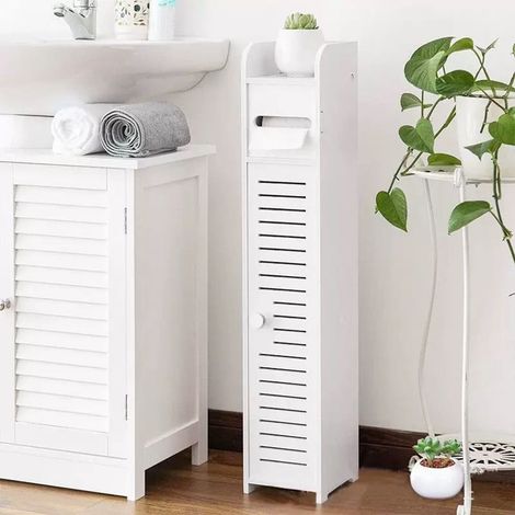 TrAdE Shop Traesio - Armadietto Da Bagno Porta Carta Igienica Mobile Salvaspazio Sottile Impermeabile Bianco -