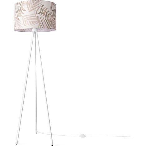 Paco Home Stehlampe Wohnzimmer Schlafzimmer Lampenschirm Stehleuchte Beige Palme Stoff Grün (Ø45.5cm), Stehleuchte - Weiß