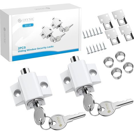 Set of 2 White Zinc Alloy Sliding Door Locks for Home and Patio Security (1/5)