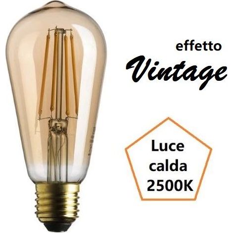 LAMPADINA EDISON A LED 7W LUCE CALDA 2500K 725 LUMEN E27 VETRO AMBRATO BOT