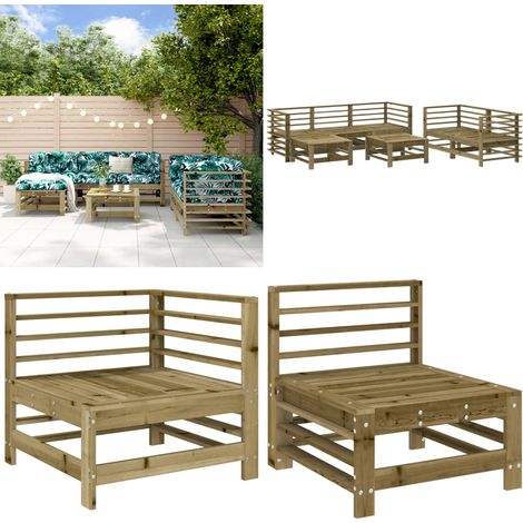 7-tlg. Garten-Lounge-Set Kiefernholz Imprägniert - Gartensofa - Loungemöbel - Gartenmöbel-Set - Rattan Möbel - Kiefernholzmöbel - Home & Living (1/5)