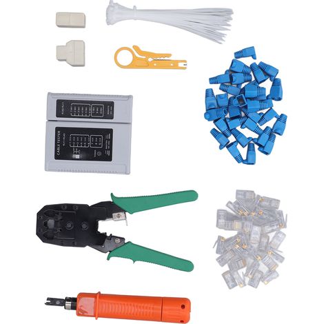 Kit de Réparation Réseau RJ45 Pince à Câbler Connecteurs et Dénudeur de Fil pour Cat5 Cat5e Cat6 Lot d'Outil de Câblage (1/5)