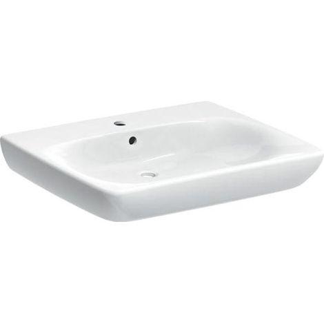 Geberit – Lavabo 650x550 mm pour personnes à mobilité réduite – Céramique blanche – Trou robinetterie – Trop-plein – Forme anguleux (1/6)