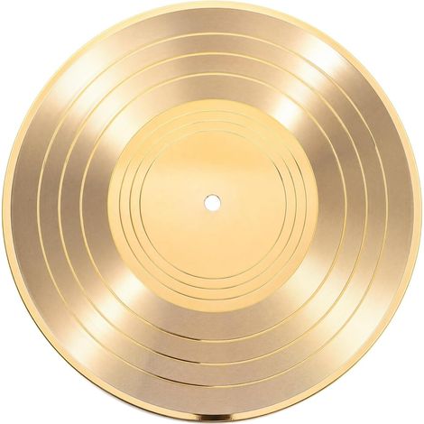 Horloge en vinyle vintage faite maison avec accents dorés - Horloge murale créative en vinyle pour salon, café et bar - Décoration murale rétro avec éléments décoratifs (1/5)