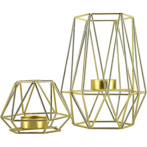 Porte-bougies chauffe-plat en fil de fer doré, lot de 2, pour la décoration de tables, salon et salle de bain.