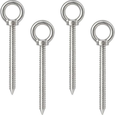 Lot de 4 pitons à visser M8 x 80 mm en acier inoxydable 304, crochets à œillet robustes avec filetage autotaraudeur, pour hamacs, stores, cordes et fixations en intérieur et extérieur (1/5)
