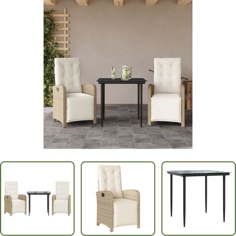 Gartenmöbel -  3-tlg. Bistro-Set mit Kissen Beige Poly Rattan (1/5)