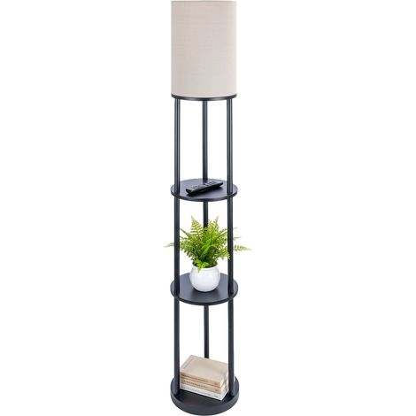 Relaxdays Stehlampe mit Regal, HD: 180 x 30 cm, E27-Fassung, Holz & Leinen, modernes Design, Stehleuchte, schwarz-weiß (1/5)