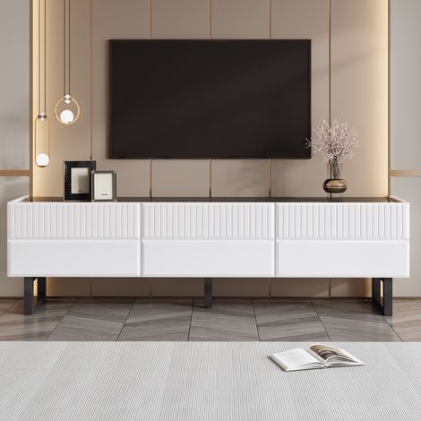 Mueble TV 170x35x47 cm negro y blanco con 3 cajones y patas de hierro (1/5)