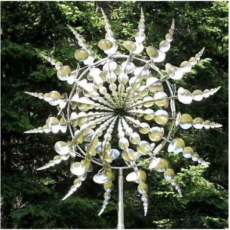 Moulin à vent métallique unique et magique, sculpture cinétique 3D actionnée par le vent, éolienne métallique solaire, éolienne de jardin solaire pour terrasse et jardin, décoration extérieure pour te (1/4)