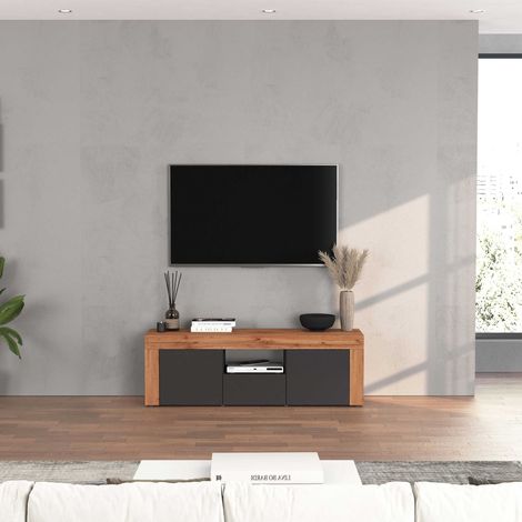 WHOUS Mobile porta tv Chronos a 2 ante e 1 cassetto antracite opaco e rovere 155x40x51 cm (1/5)