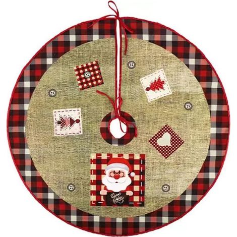 Tapis de sapin de Noël 60 cm, tapis de sapin rouge, décoration de Noël en lin à motif Père Noël (1/5)