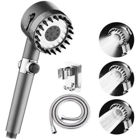 Pommeau de douche à main haute pression avec filtre – 3 modes de jet et mode pistolet amovible avec brosse à shampoing pour massage du cuir chevelu (1/5)