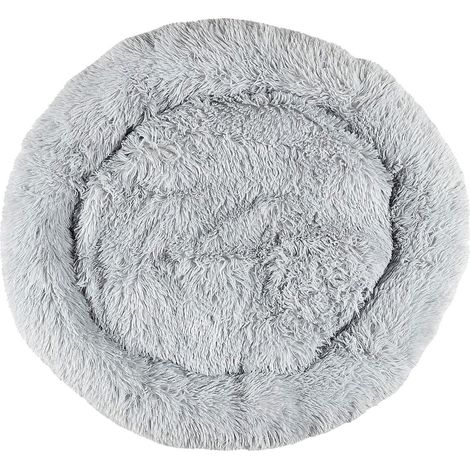 Coussin pour animaux rond diamètre 80 cm en fourrure synthétique ultra douce gris