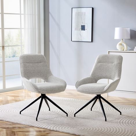 Lot 2 chaises pivotantes 360° – Tissu beige-gris – Pieds métal laqué noir – Salle à manger moderne (1/5)