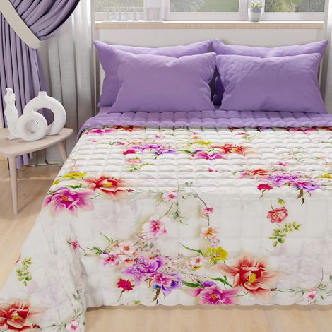 Couvre-lit d'été 220x260 cm 100 g/m² Double Face, Couette légère pour lit Une Place et demie, Printemps, Modèle Spring Blanc, 100% Fabriqué en Italie (1/5)