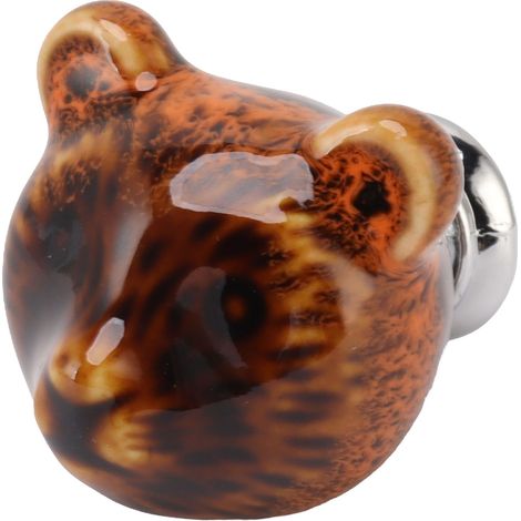 Lot de 6 poignées de porte décoratives en forme de tête d'ours, en alliage de zinc et céramique orange, pour chambre à coucher (1/5)