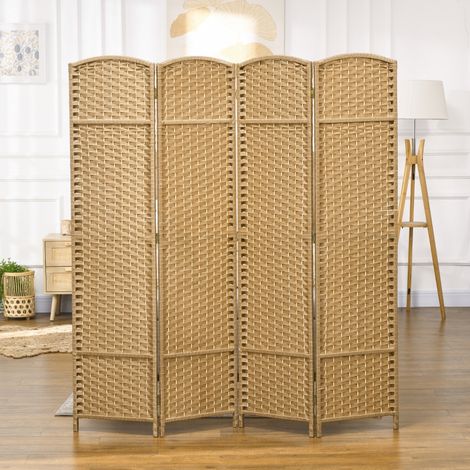 Biombo plegable, separador de ambientes (160x1.6x170 cm), estilo tejido, sin montaje, madera natural (1/5)