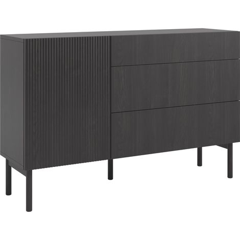 Selsey Nolie - Sideboard mit 3 Schubladen, Holzoptik Esche Schwarz, 140 cm (1/5)