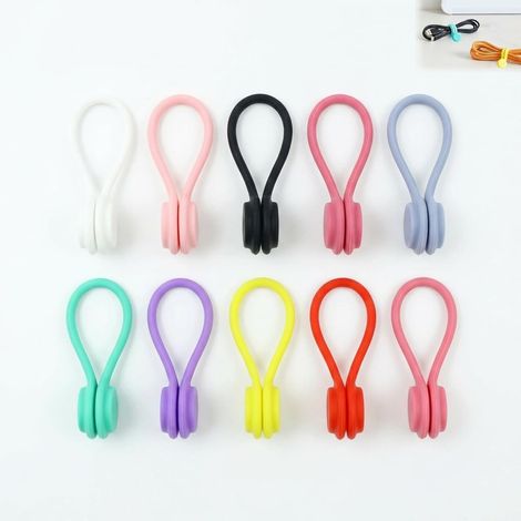 Organizador de cables de silicona de 10 piezas, bridas reutilizables para cables para el hogar y la oficina, gestión de cables flexible en dos tamaños (7,5 cm y 19,5 cm), gestión de cables para cargad (1/5)