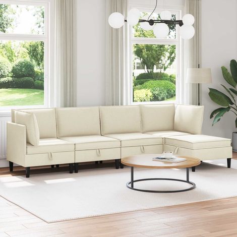 Juego de muebles de salón 5 pcs Crema Tela