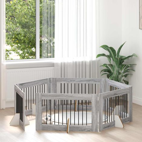 vidaXL Cancello per cani con supporti 6 pcs Grigio Sonoma 100 x