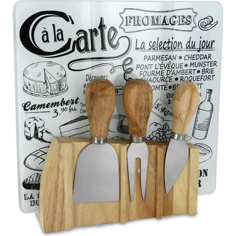 Set Planche à Fromage + 3 Ustensiles Aimantés avec Support Bois (1/5)