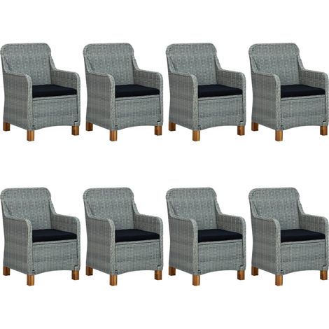 Maison Exclusive - Set Pranzo da Giardino 9pz con Cuscini Polyrattan Grigio Chiaro (1/5)