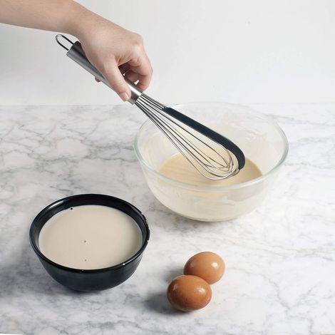 Fouet manuel - Grattoir en silicone - Batte et cueille le mélange - Inox - Manche ergonomique - Certifié LFGB - Sans BPA - Passe au lave-vaisselle - Acier inoxydable (1/2)