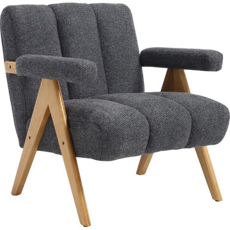 Wahson Fauteuil Relax Confortable, Fauteuil Scandinave en Chenille pour Salon, Fauteuils Salon Moderne avec Cadre en Bois, Gris