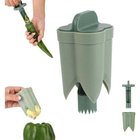 A set of 2 chili peelers, measuring 11.3 x 5.6 x 5.6 cm, a 2 in 1 tool suitable for kitchens, homes and camping (green). (1/4)
