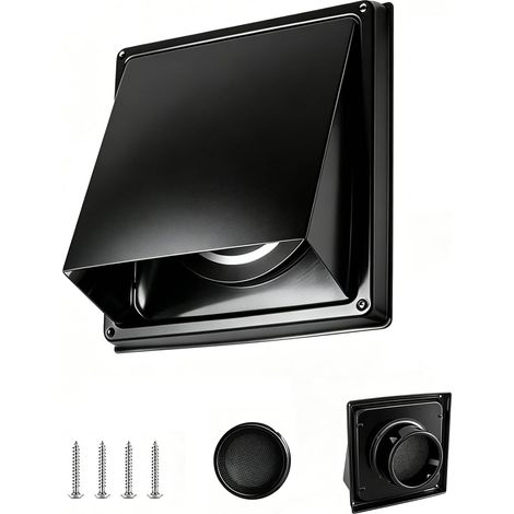 Grille Ventilation 100mm,Tuyau d'Évacuation De Sèche-Linge De 4 Pouces Pour Entrée d'Air,Conduits De Sèche-Linge,Etc.,Avec Mousse Insonorisante Et Moustiquaire,Couvercle à Clapet Anti-Retour, Noir (1/5)