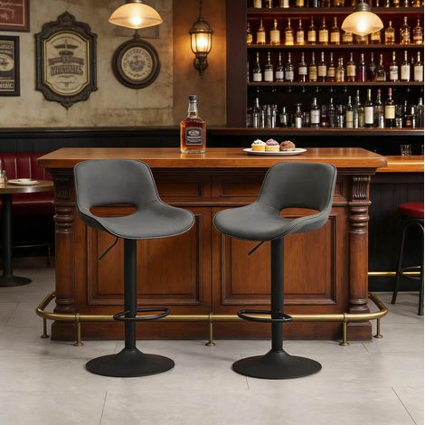 Set di 2 sgabelli da bar regolabili girevoli 360° in metallo e lino grigio, 58-80 cm, OKWISH (1/5)