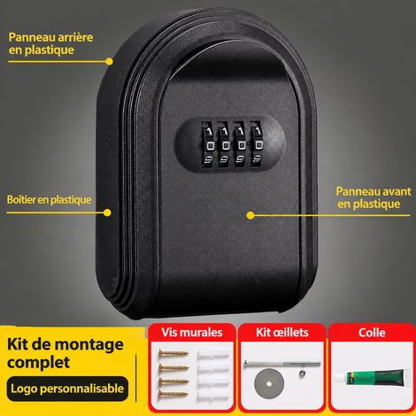 Boîte à clés murale en plastique noir avec serrure à combinaison mécanique noir 13 × 10 × 5,5 cm 195 g – Livraison gratuite