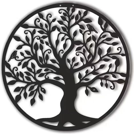 Grande décoration murale arbre de vie en métal 60 cm à suspendre avec logo arbre de vie convient pour bureau, chambre, salon, décoration murale extérieure (1/5)