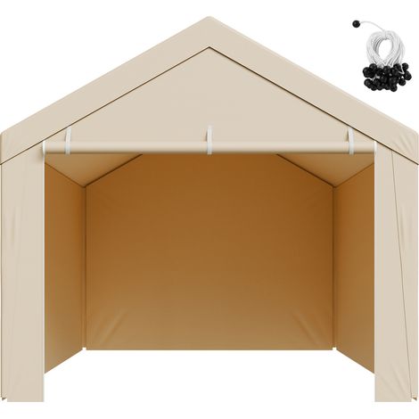 Mophorn Toldo de repuesto para cochera de 303x601 cm, cubierta de garaje con paredes laterales, protección para vehículos fabricada en tela de polietileno resistente a los rayos UV, color beige (1/5)