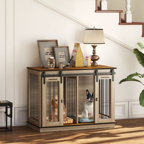 Hundekäfig mit 2 Türen, Hundebox, Transportbox für Hunde, rustikales Design, verriegelbar, Braun