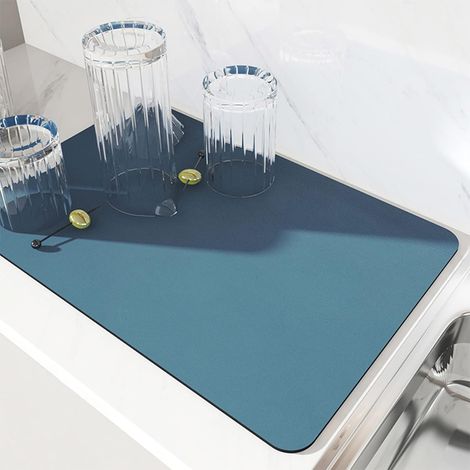 Abtropfmatte, super saugfähige Abtropfmatte, schnell trocknende Nanofaser-Küchenspülenmatte, waschbare Küchenabtropfmatte, 50 x 80 cm, blau