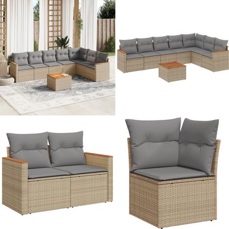 8-tlg. Garten-Sofagarnitur mit Kissen Beige Poly Rattan - Gartenmöbel Set - Esszimmergarnitur - Outdoor Lounge - Rattan Gartenmöbel - Balkonmöbel - Home & Living (1/5)